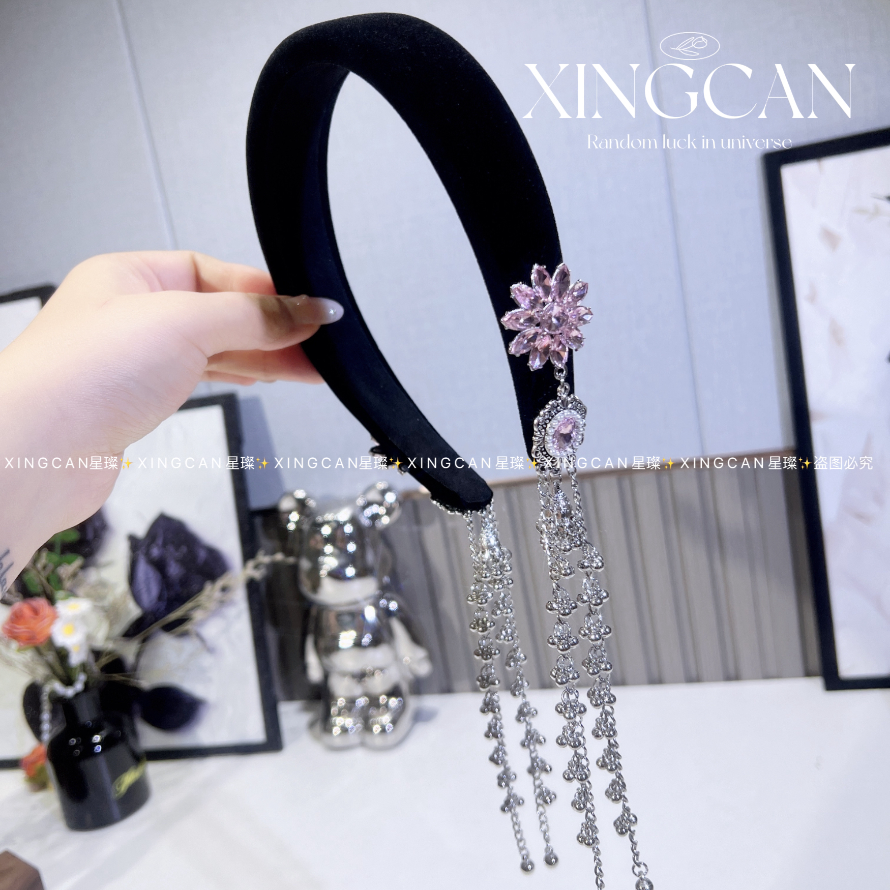 粉发箍流苏花朵韩版韩式复古宫廷日韩民族风发箍简约黑色甜美少女