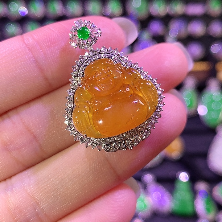 翡翠18K金镶嵌吊坠(不含链)