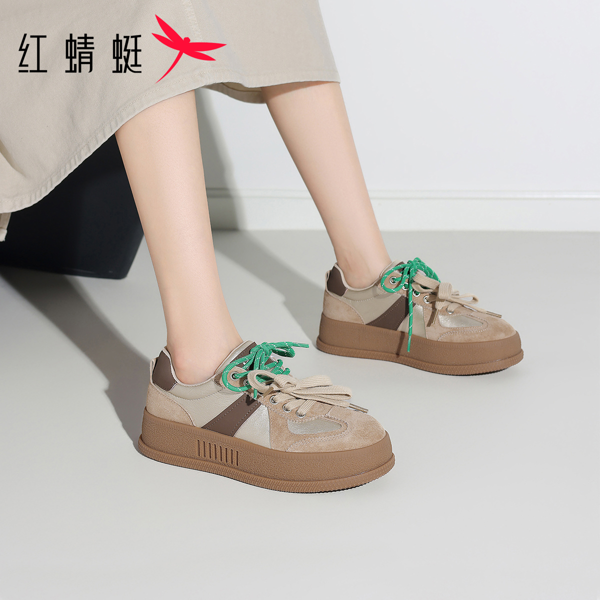 红蜻蜓春季舒适简约休闲百搭复古防滑小白鞋女款2025爆款专柜正品