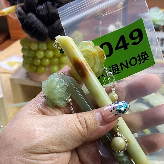 蛇纹石玉发簪未镶嵌初*