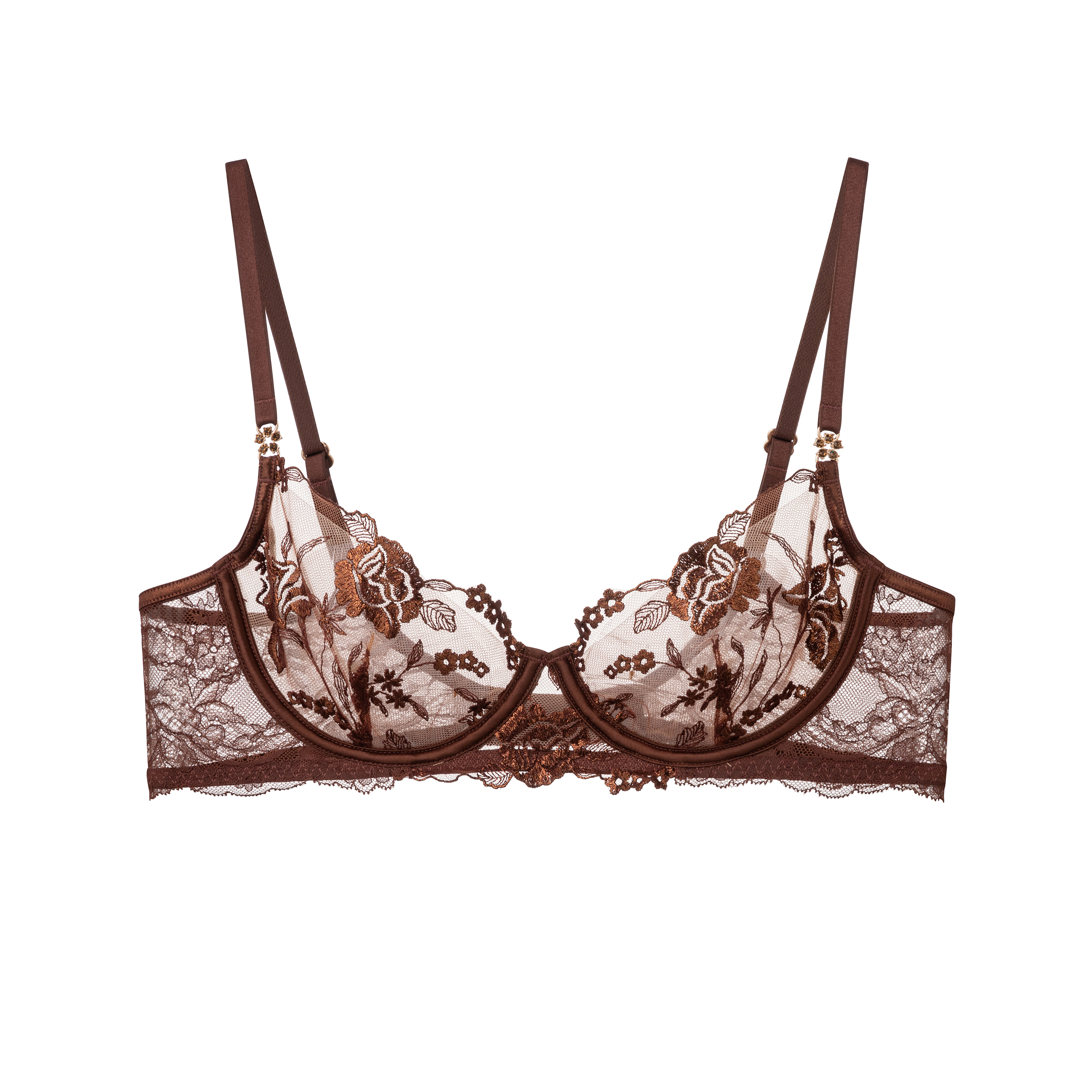 VIMITITI「棕色玫瑰」高奢刺绣亲肤贴身透气薄款记忆钢圈女士内衣