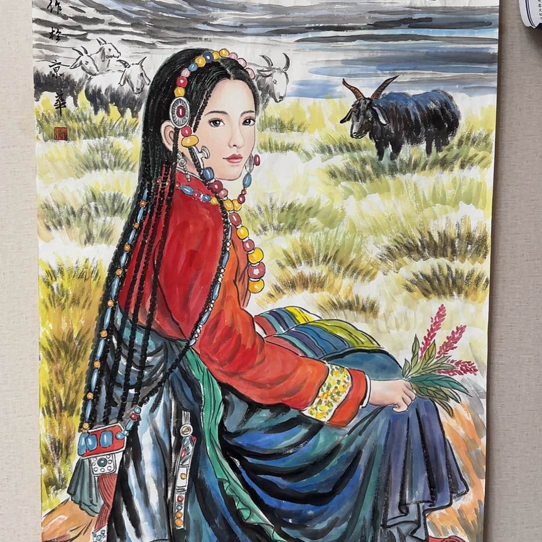 国画尺寸70X138手绘作品 