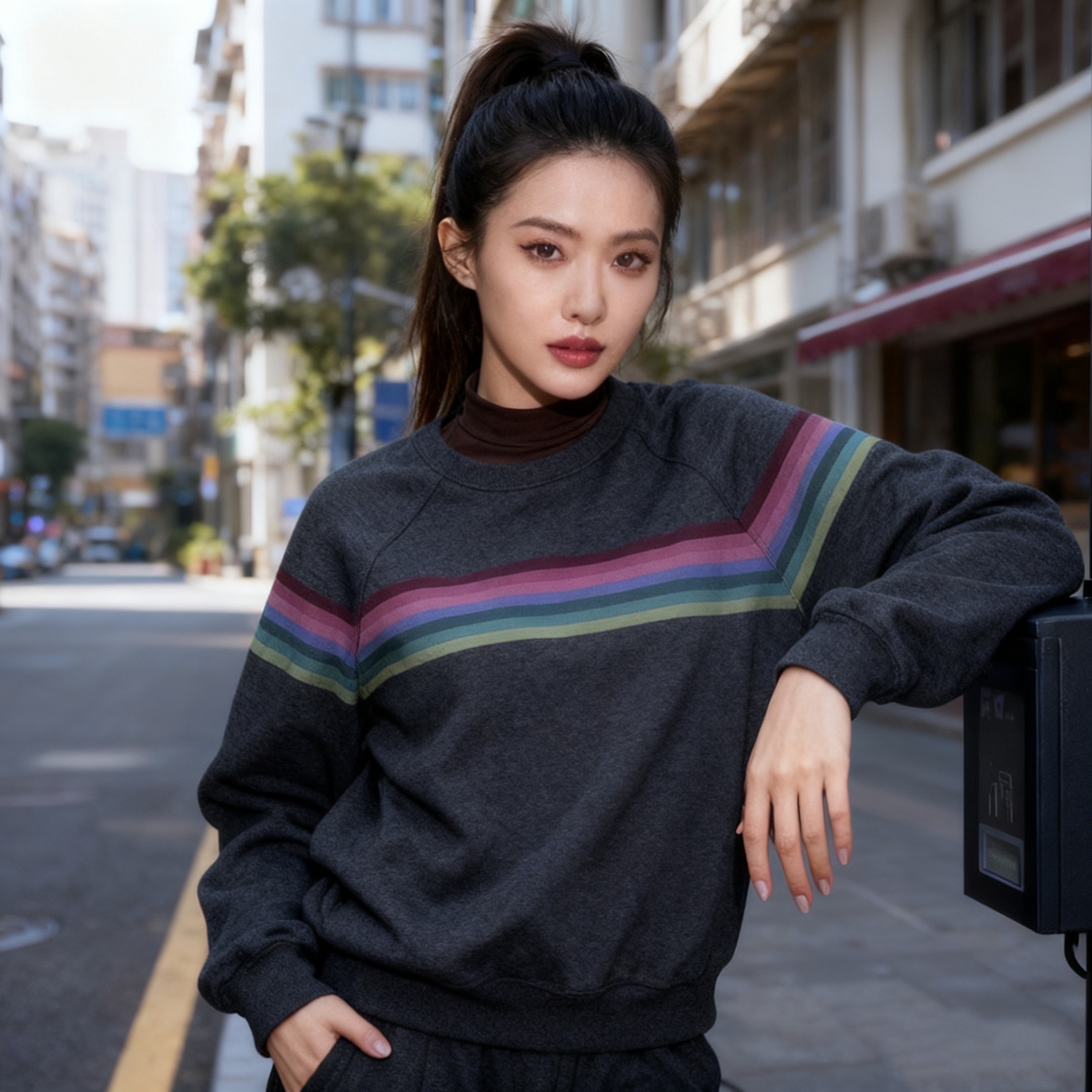彩虹圆领套头卫衣