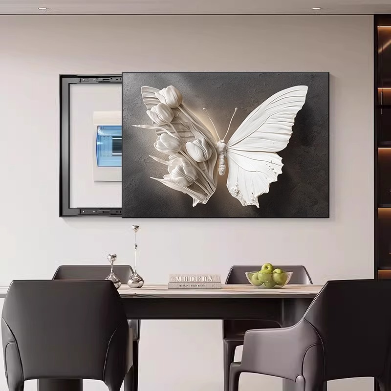 2025新款推拉式轻奢高级感蝴蝶电表箱装饰画电闸开关盒配电箱挂画