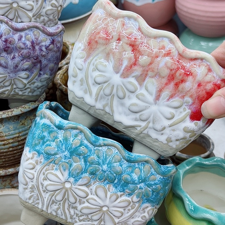 多肉绿植陶瓷花盆9.9包邮，有孔