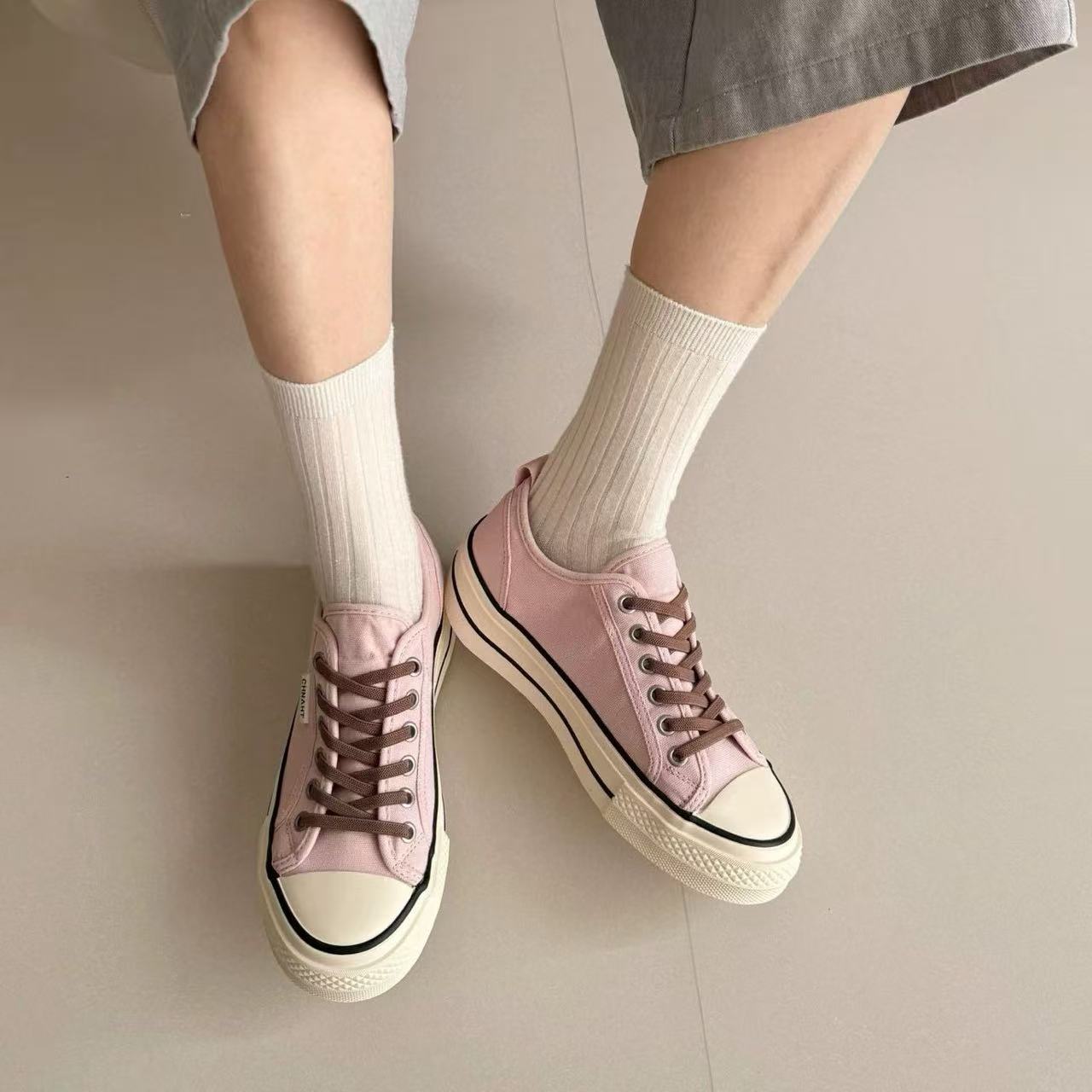 C8985 粉色 厚底板鞋女款夏季2025新款增高板鞋