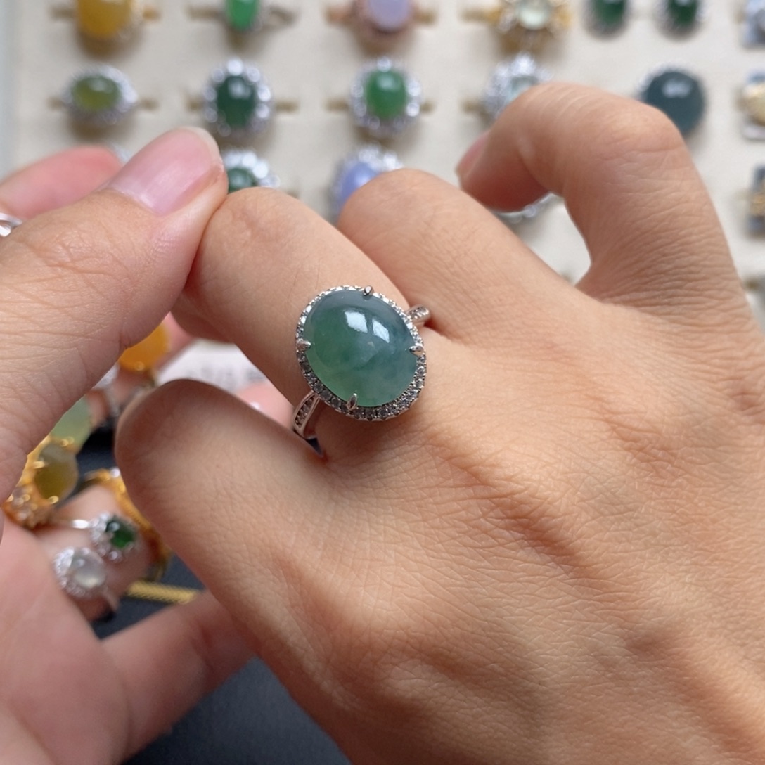 翡翠戒指银S925镶嵌戒指