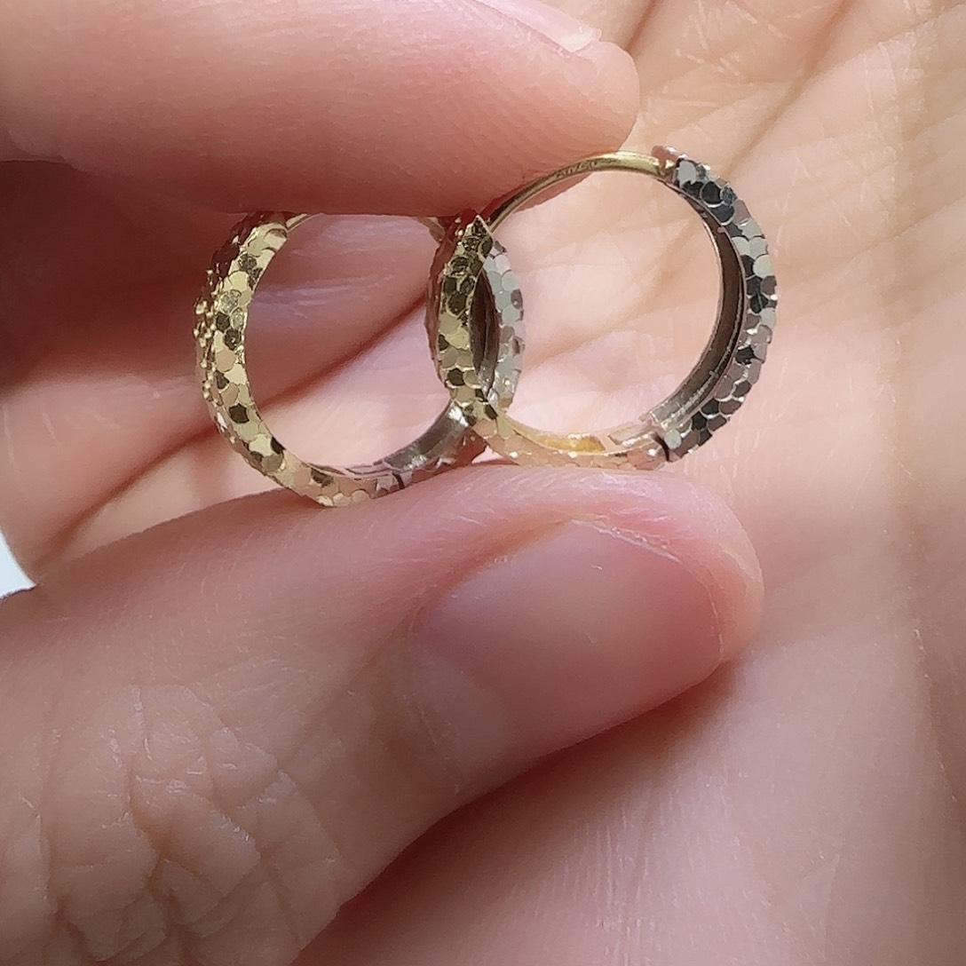 18K金耳饰双色碎碎金耳圈