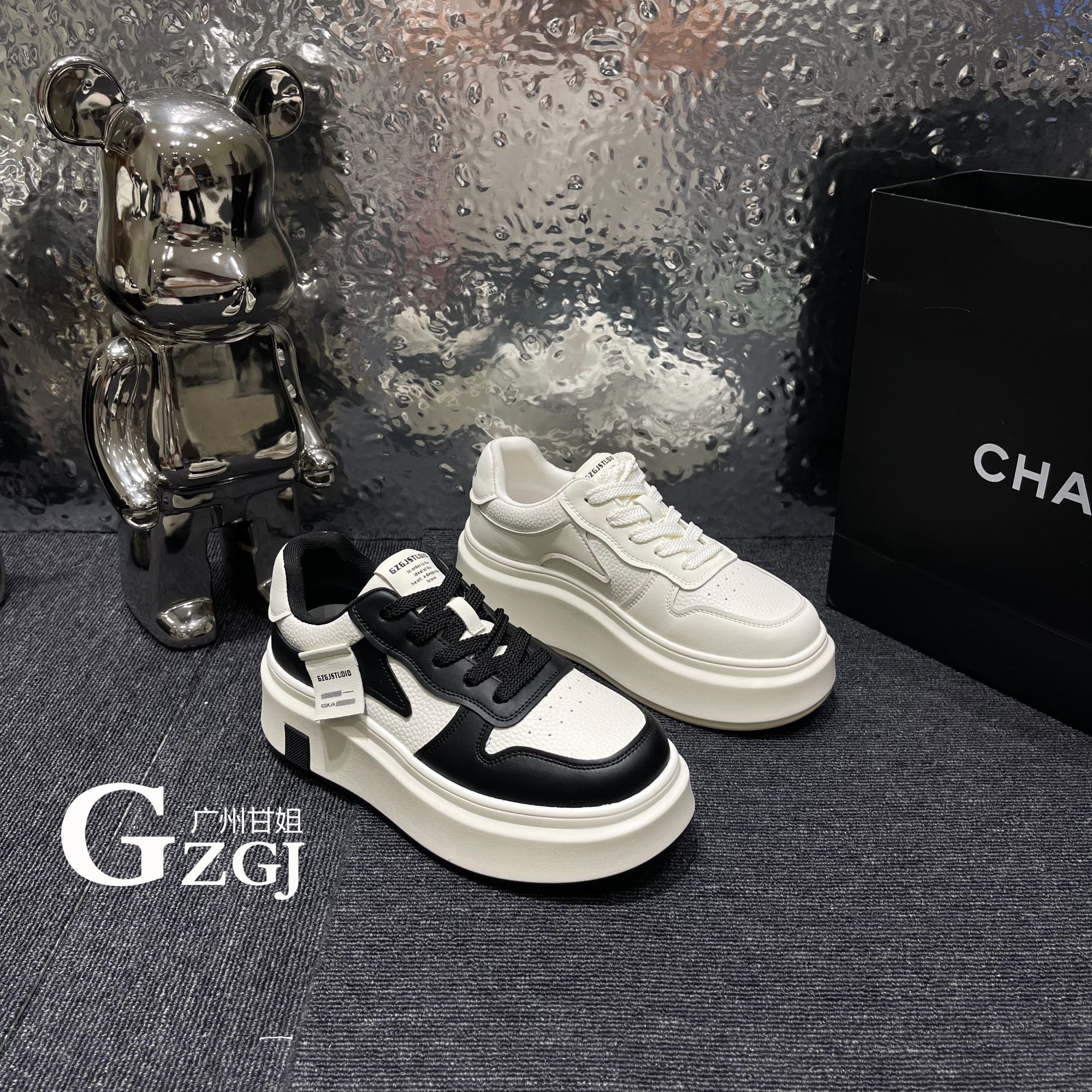 【熊猫小白】真皮百搭拼色厚底潮流时尚休闲小白鞋