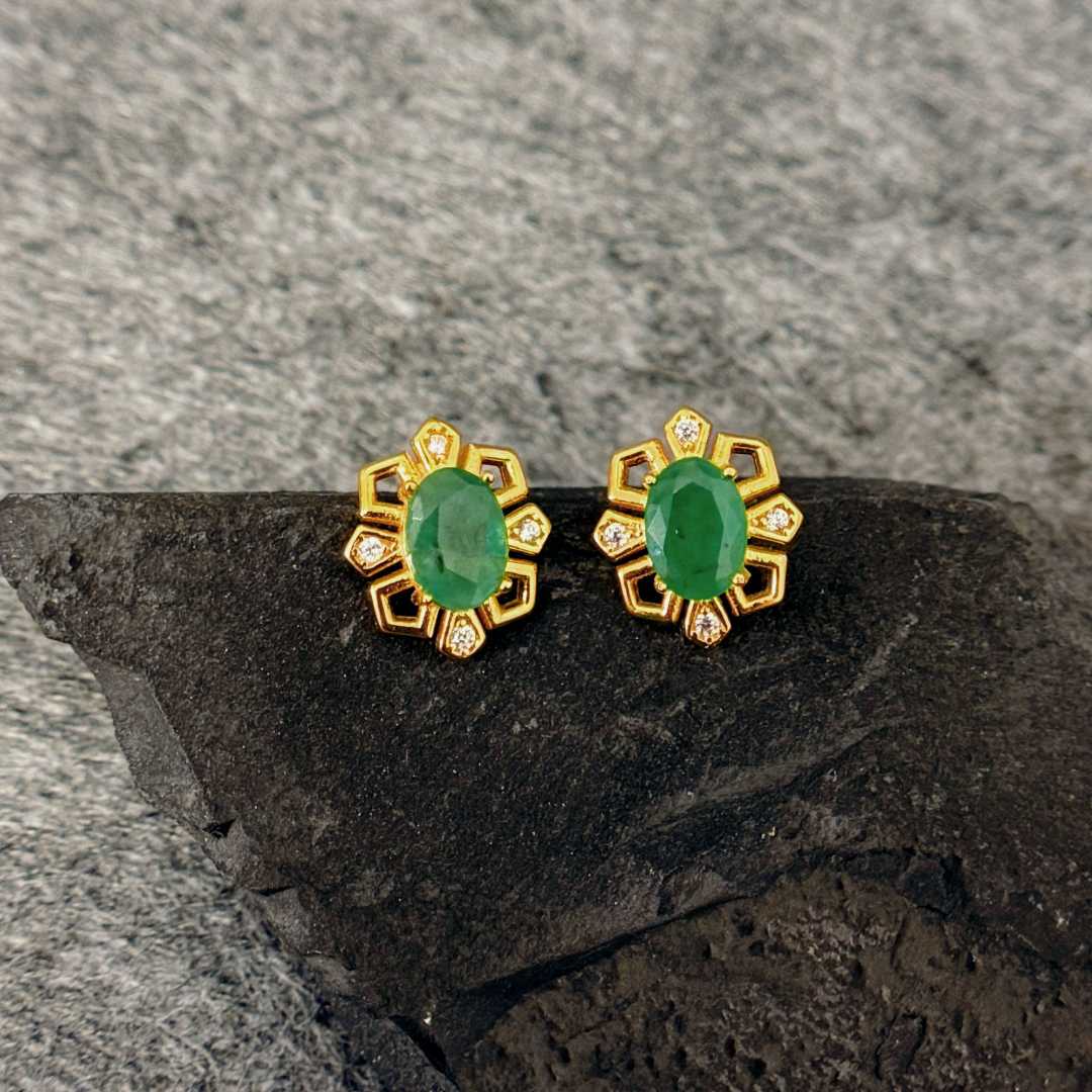 ZBZME589-天然祖母绿耳钉（约1.2克拉 共2枚2.4克拉）