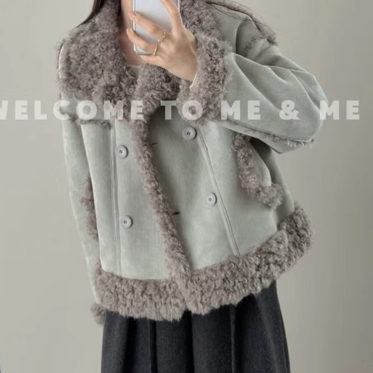 LMM 8251365 韩版毛毛外套女短款加厚保暖时尚机车风2025冬新款