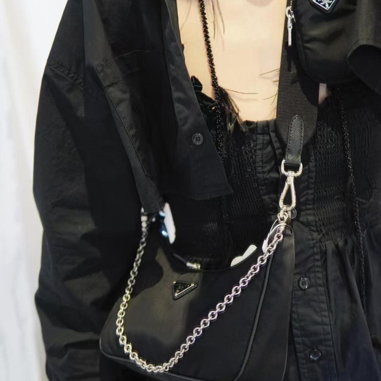 99新 Prada/普拉达 大吉中古/Prada普拉达黑银三合一hobo单肩包