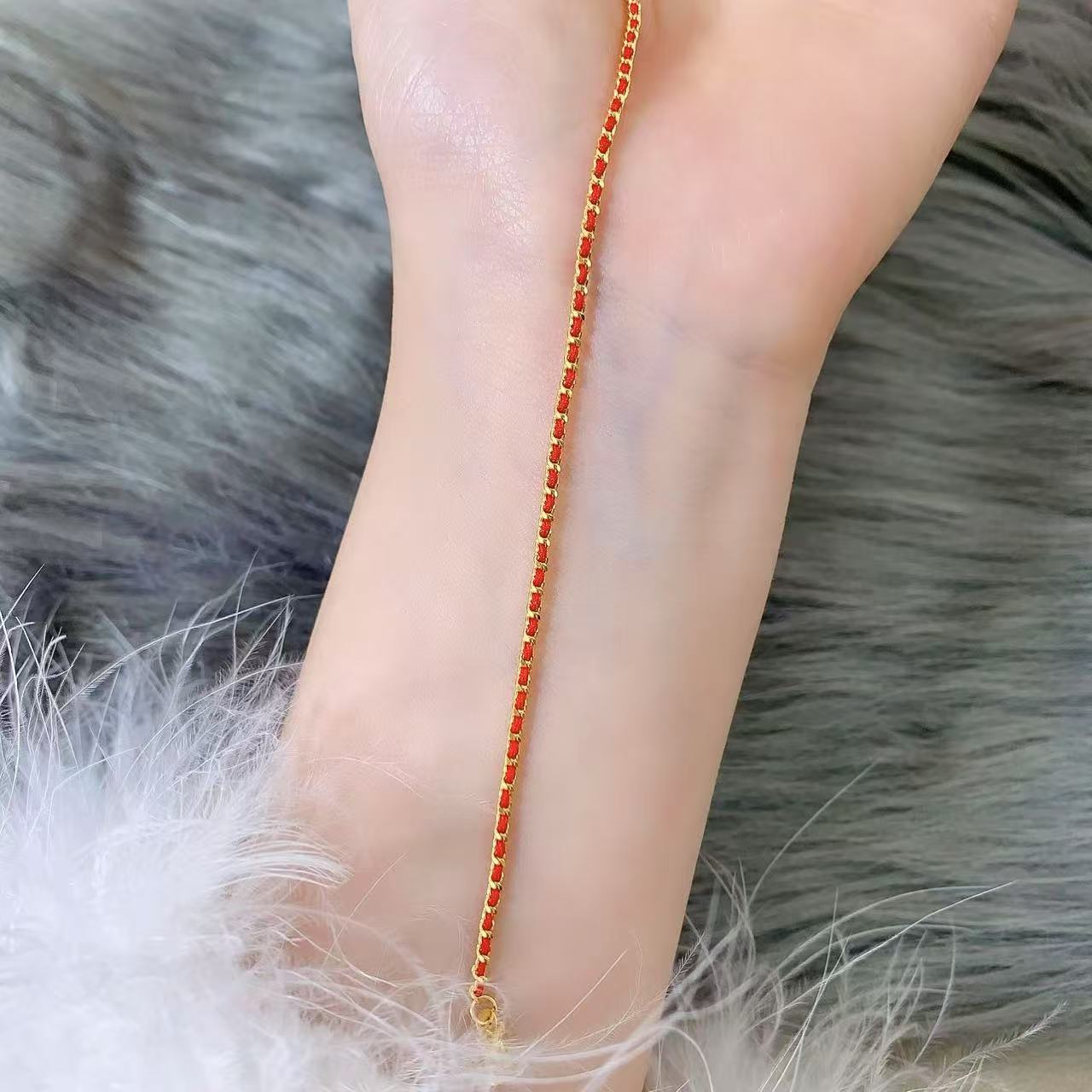 【伟新源】足金999 古法工艺 编织红绳手链2.84克