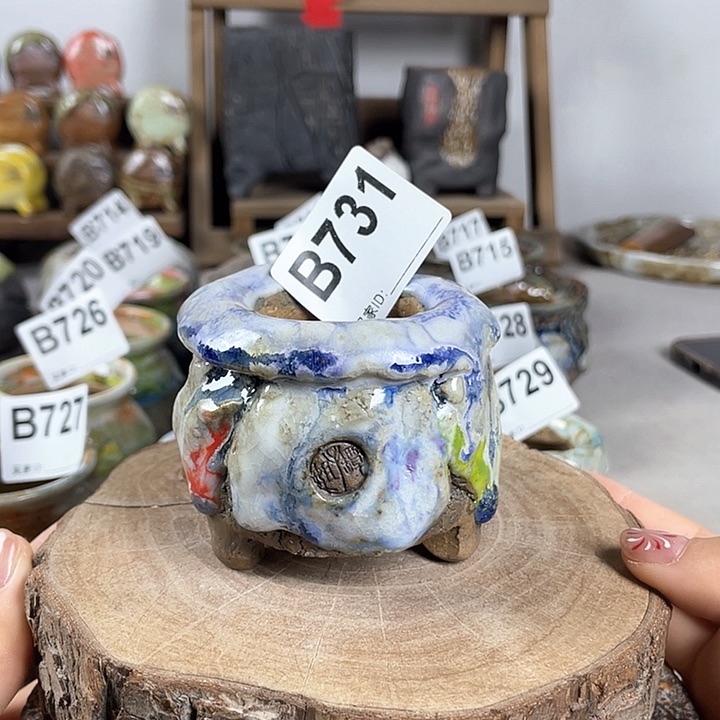 紫砂花盆孤品不规则 油画山石小地雷 内口4