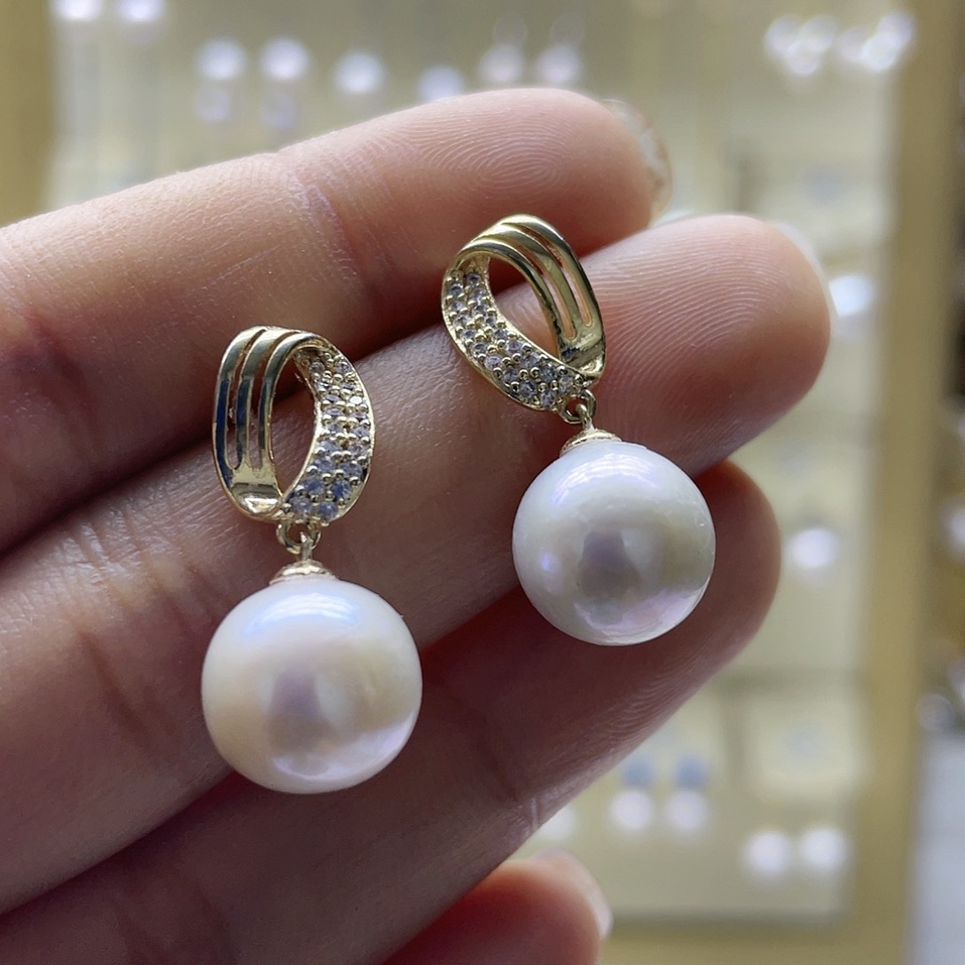 淡水珍珠耳饰银S925镶嵌