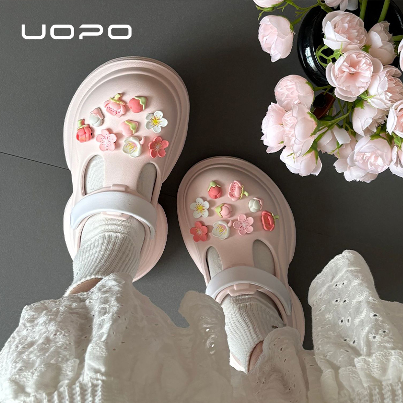 攸朴网红简约小蛮腰撞色厚底增高2025新款外穿洞洞鞋女款海边沙滩