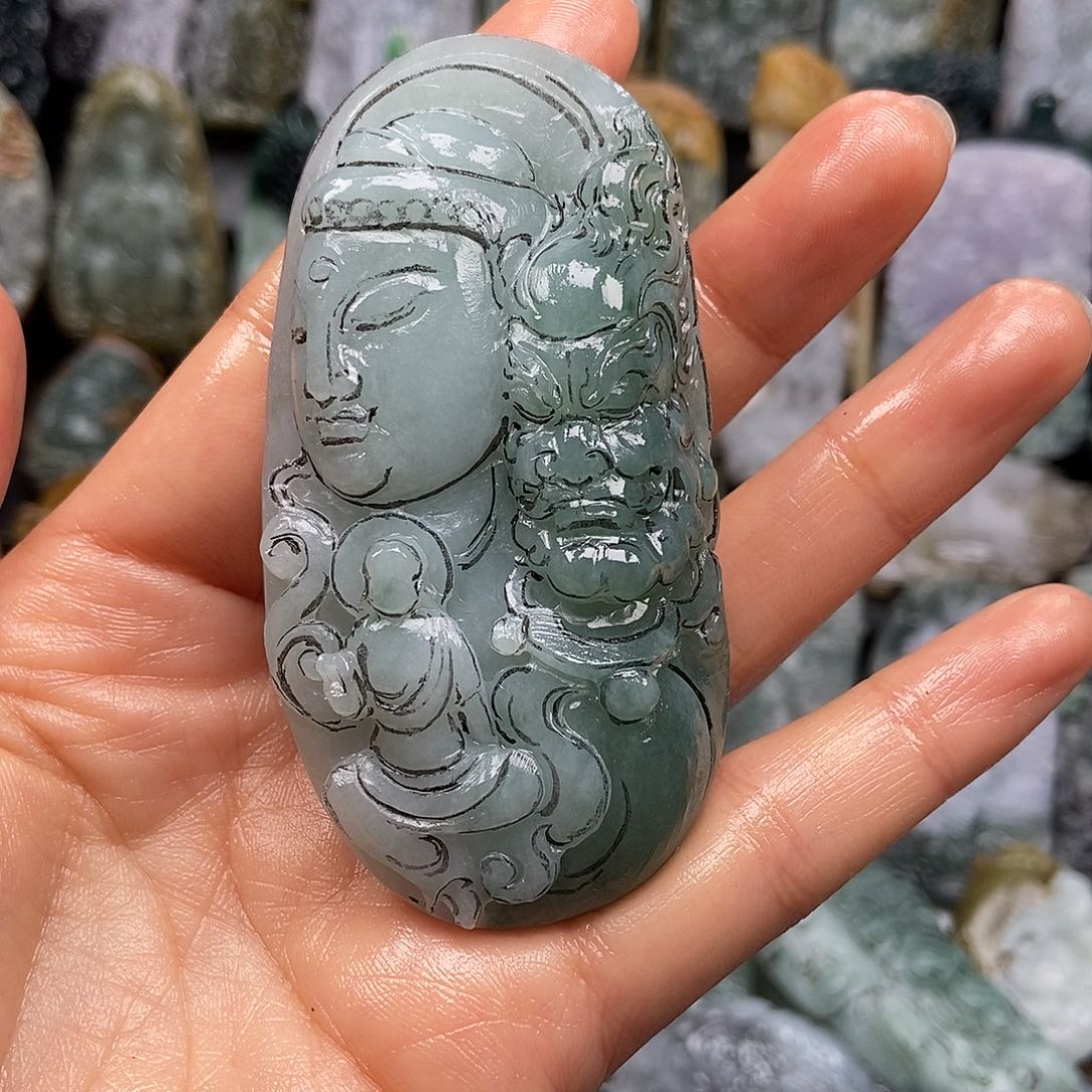 定制翡翠未镶嵌钟**r天然缅甸翡翠A货毛货抛光定制 AB