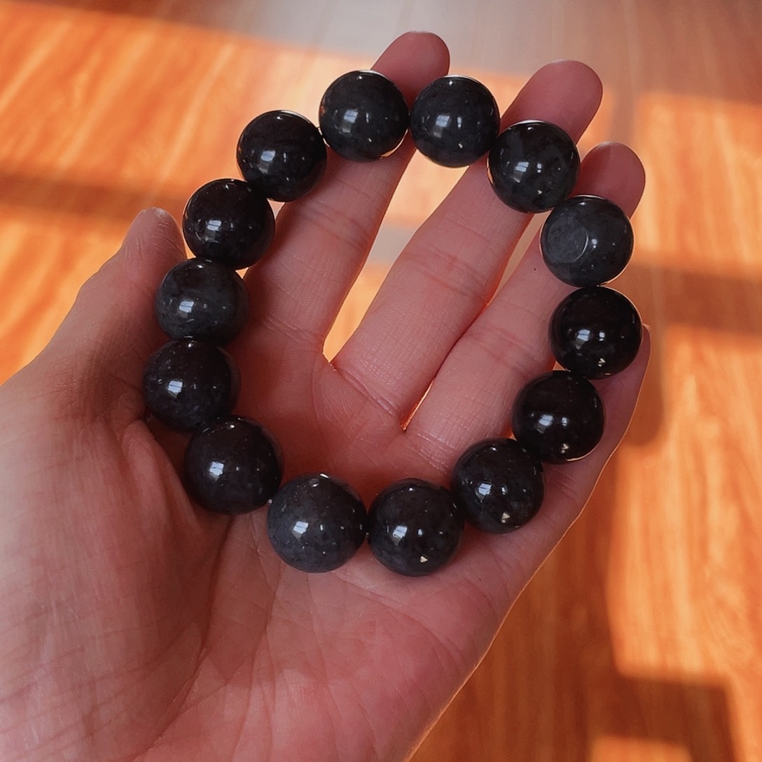 和田玉手串未镶嵌青花卡16圆珠