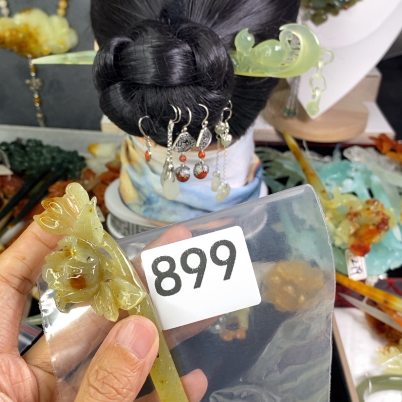 【闪购商品】岫玉发饰合金淡*发簪