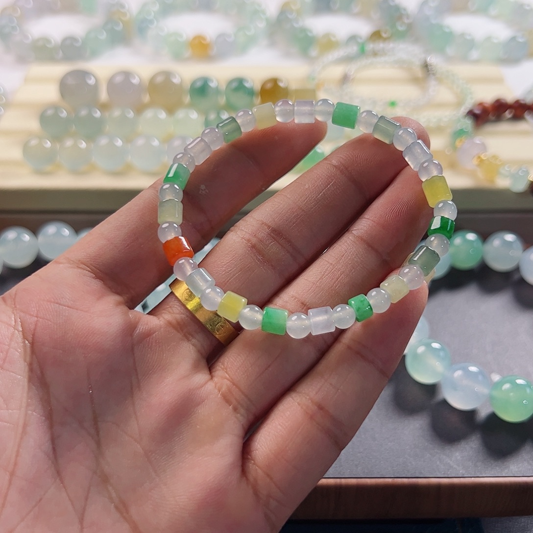 未镶嵌手串翡翠翡翠冰多宝桶珠卡5.4