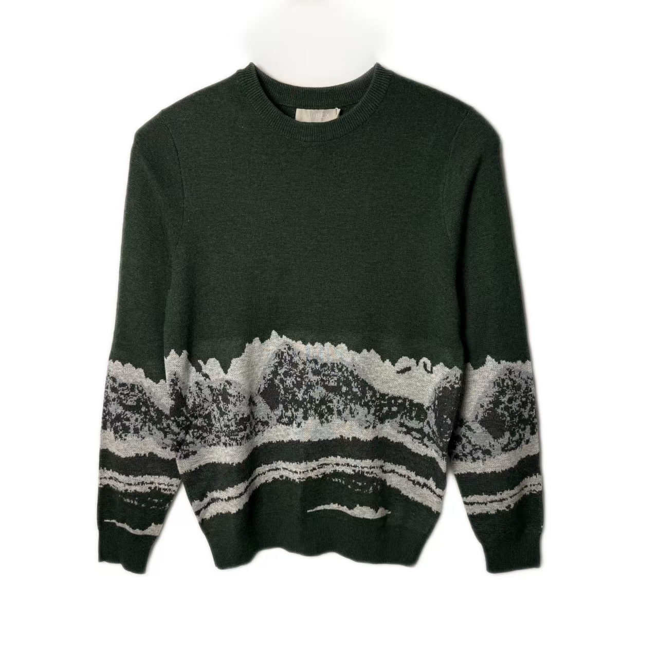 AM5044男士秋冬针织衫时尚休闲百搭简约山脉拼色圆领套头羊毛针织