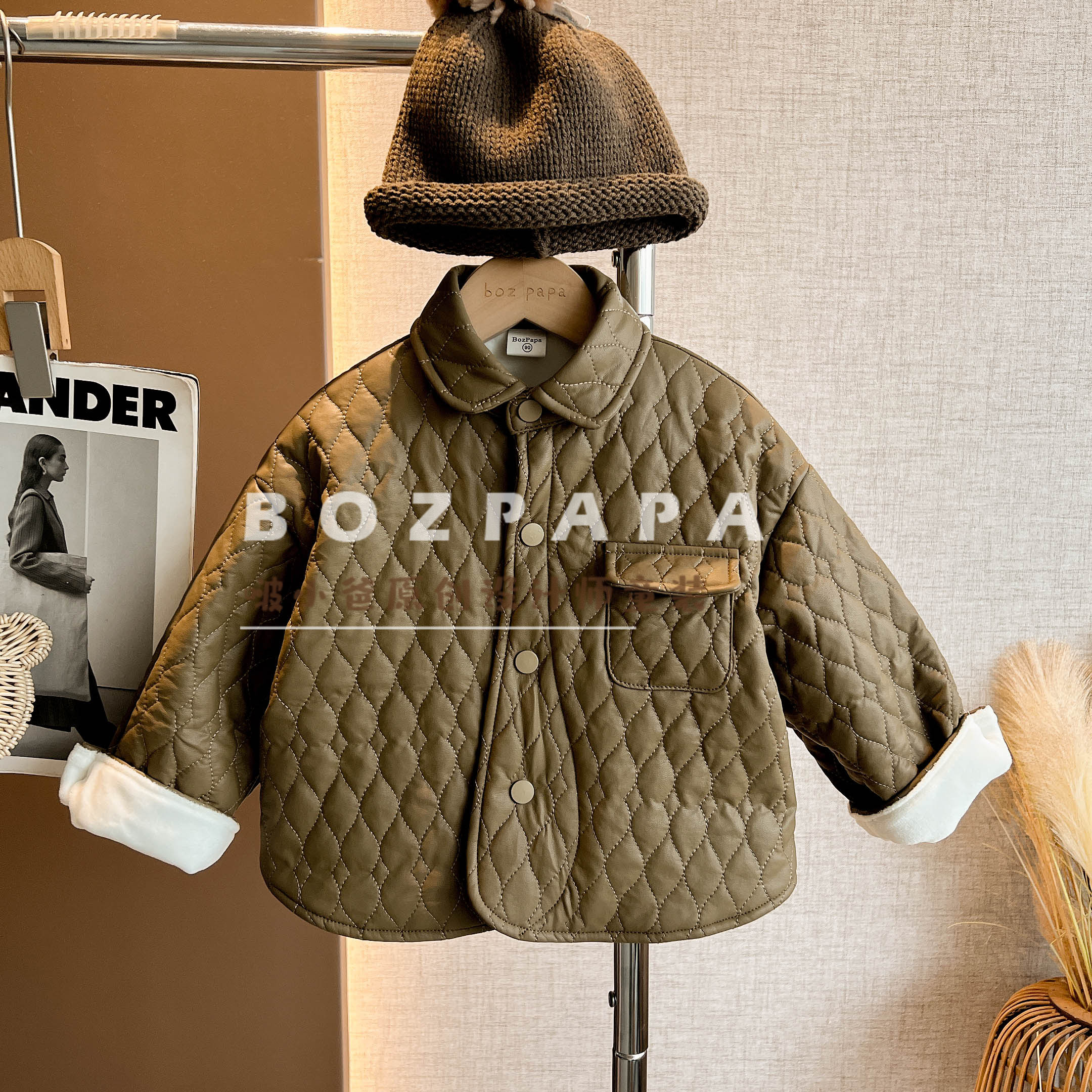 现货设计师【叶脉之思】2025冬季新款男童菱形格加绒外套