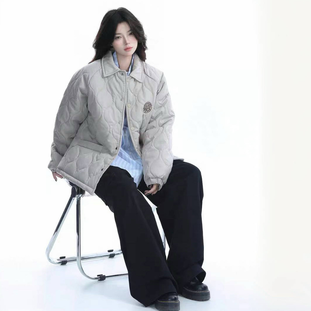 2256原宿风时尚刺绣字母宽松男女同款绗棉棉服棉衣外套