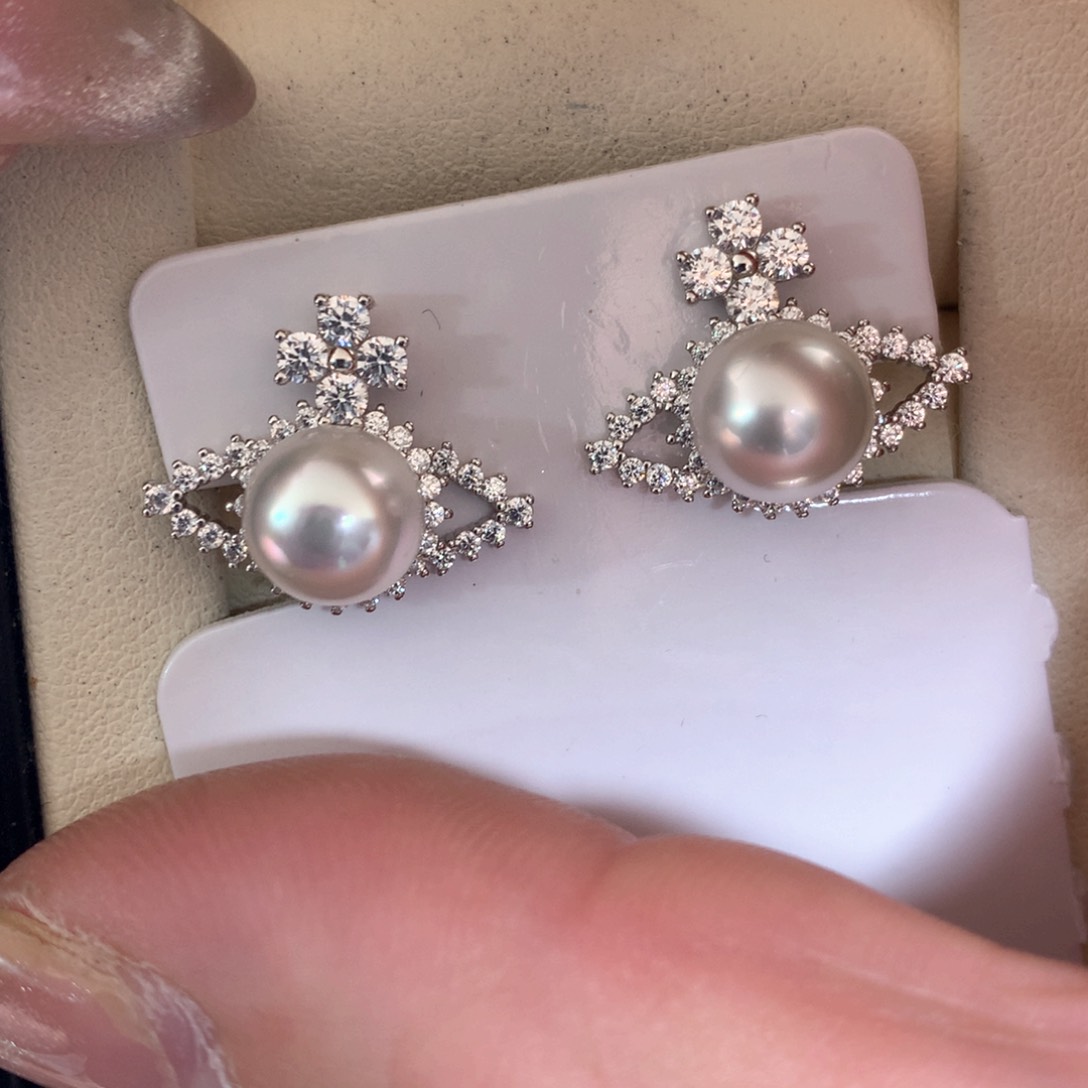 海水珍珠耳饰银S925镶嵌