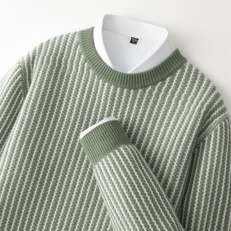 素丝织就千般彩！新款男士千鸟格拼色圆领套头毛衣100羊绒提花上衣