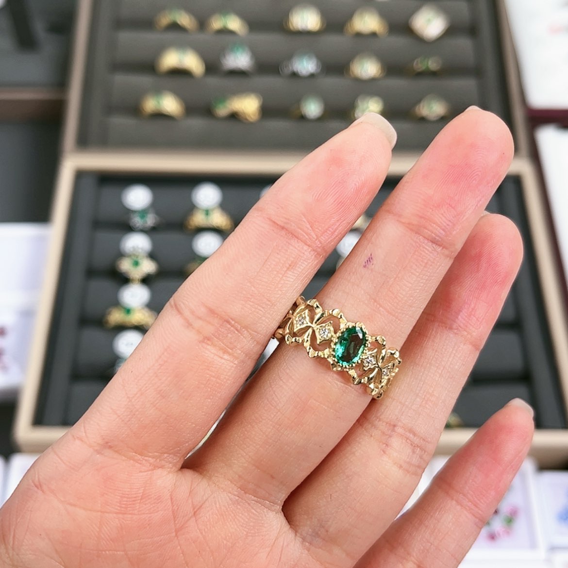 【闪购商品】祖母绿戒指银S925镶嵌⠀***⠀F332