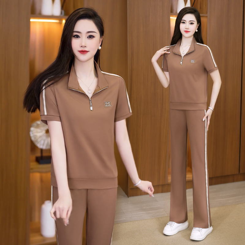 2025高品质专柜休闲套装时尚百搭精致显瘦立领半开衫短袖直筒九分