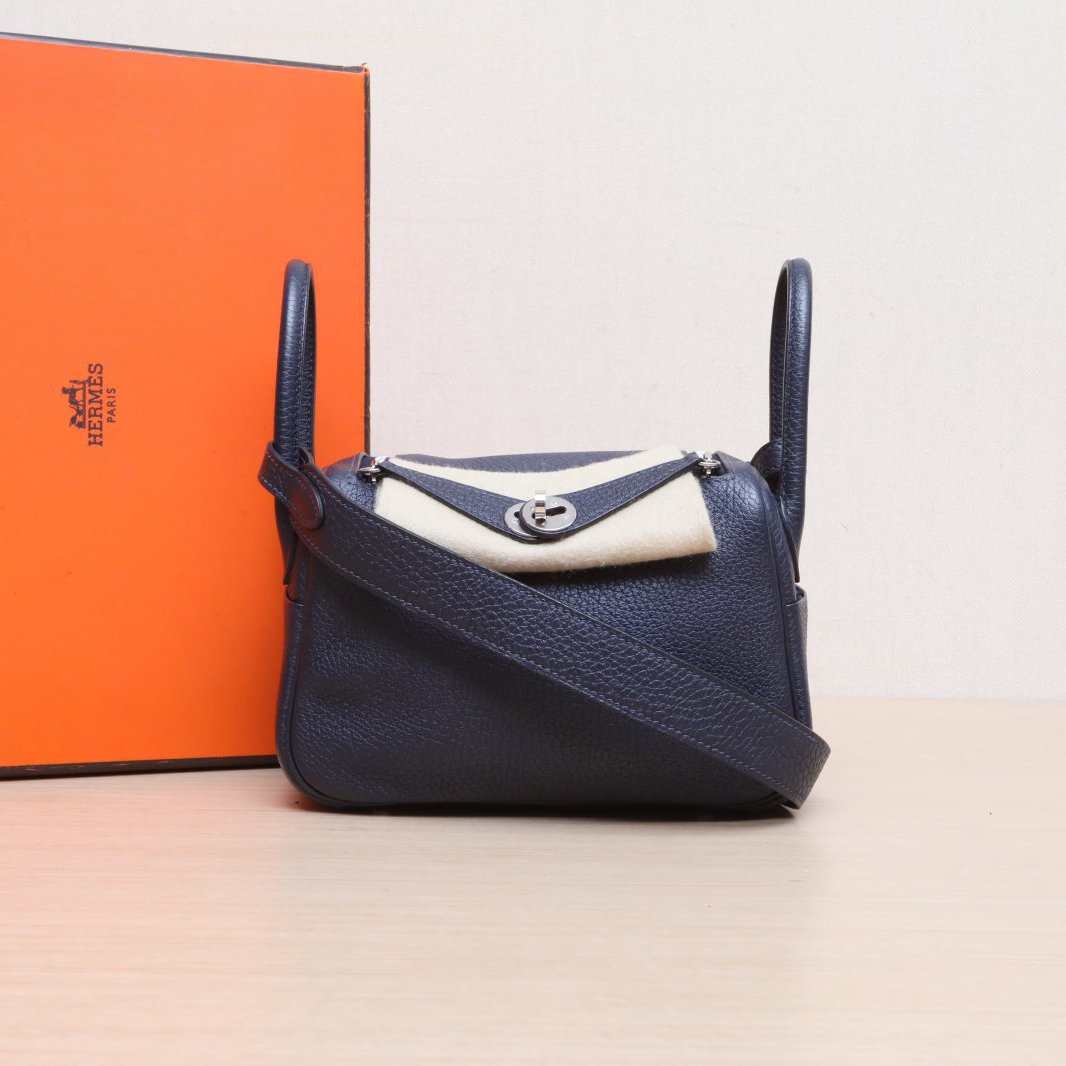 95新 Hermes/爱马仕 【小花Han】Lindy Mini 午夜蓝 TC皮 Y刻包