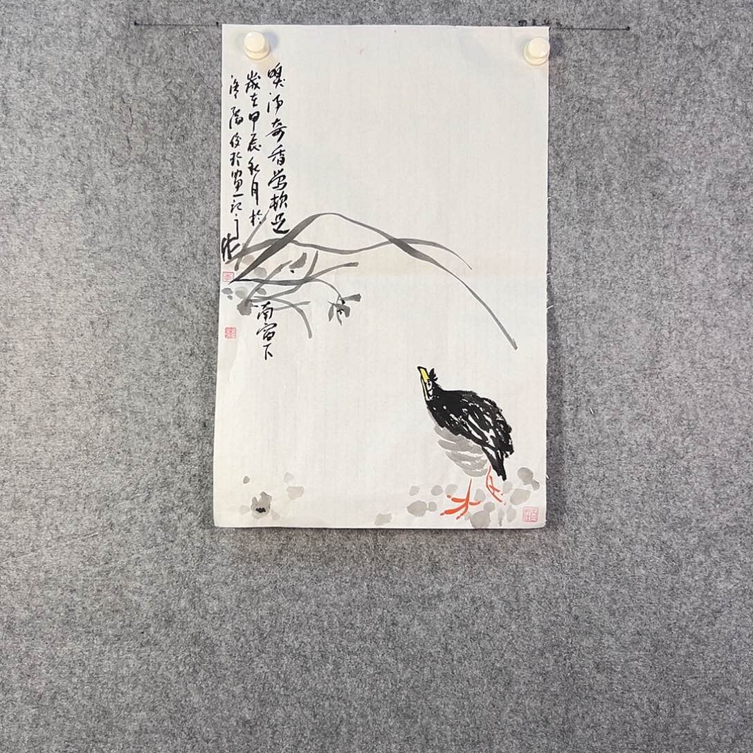 国画434 花鸟在树丛的顶端鸣叫叫声