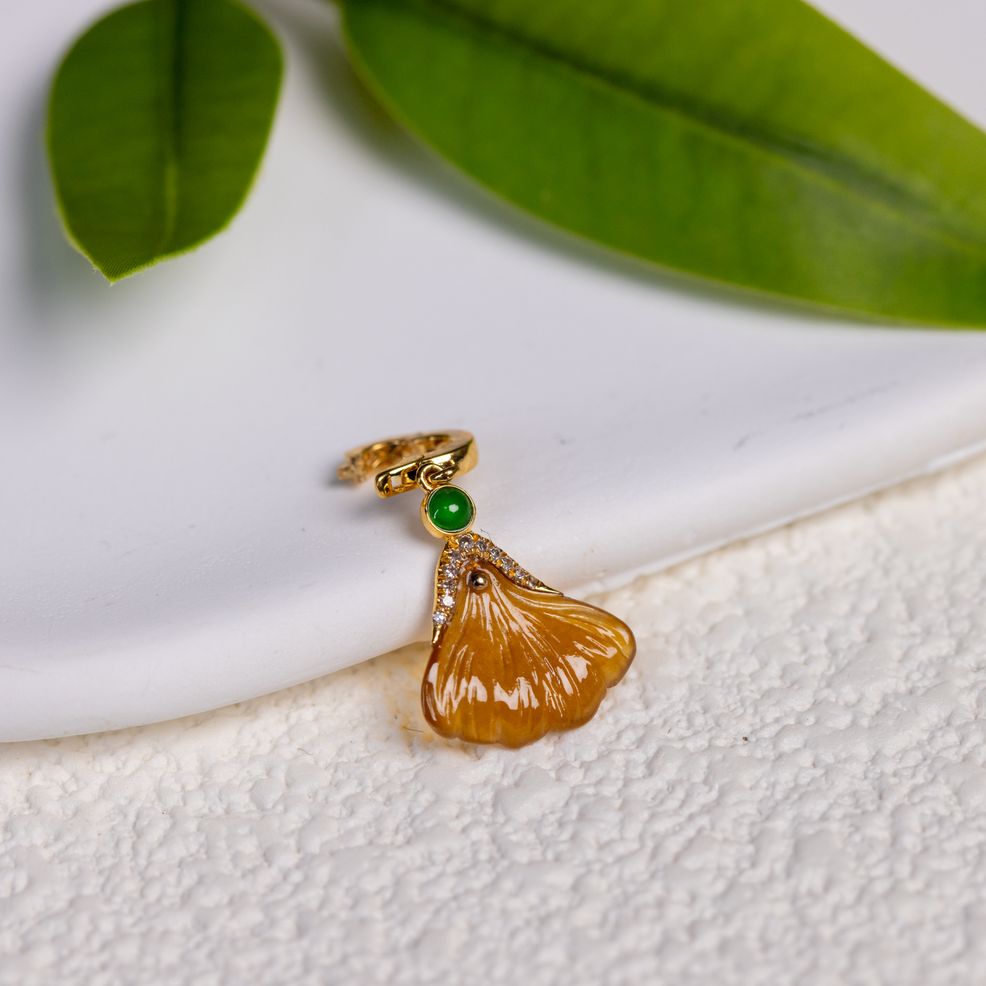 【新品】钦点提溜-天然A货翡翠-18K银杏叶提溜吊坠