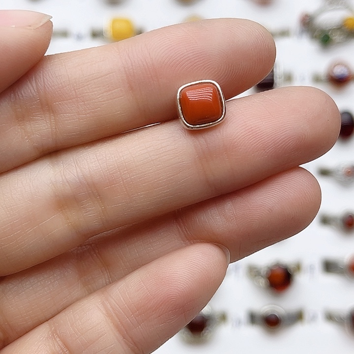 玛瑙/玉髓耳钉银S925镶嵌925银