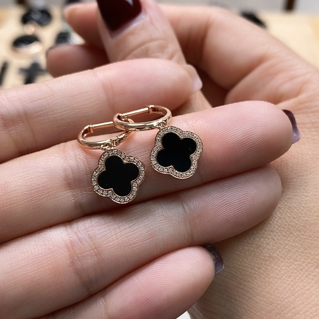 翡翠耳饰18K金镶嵌墨翠