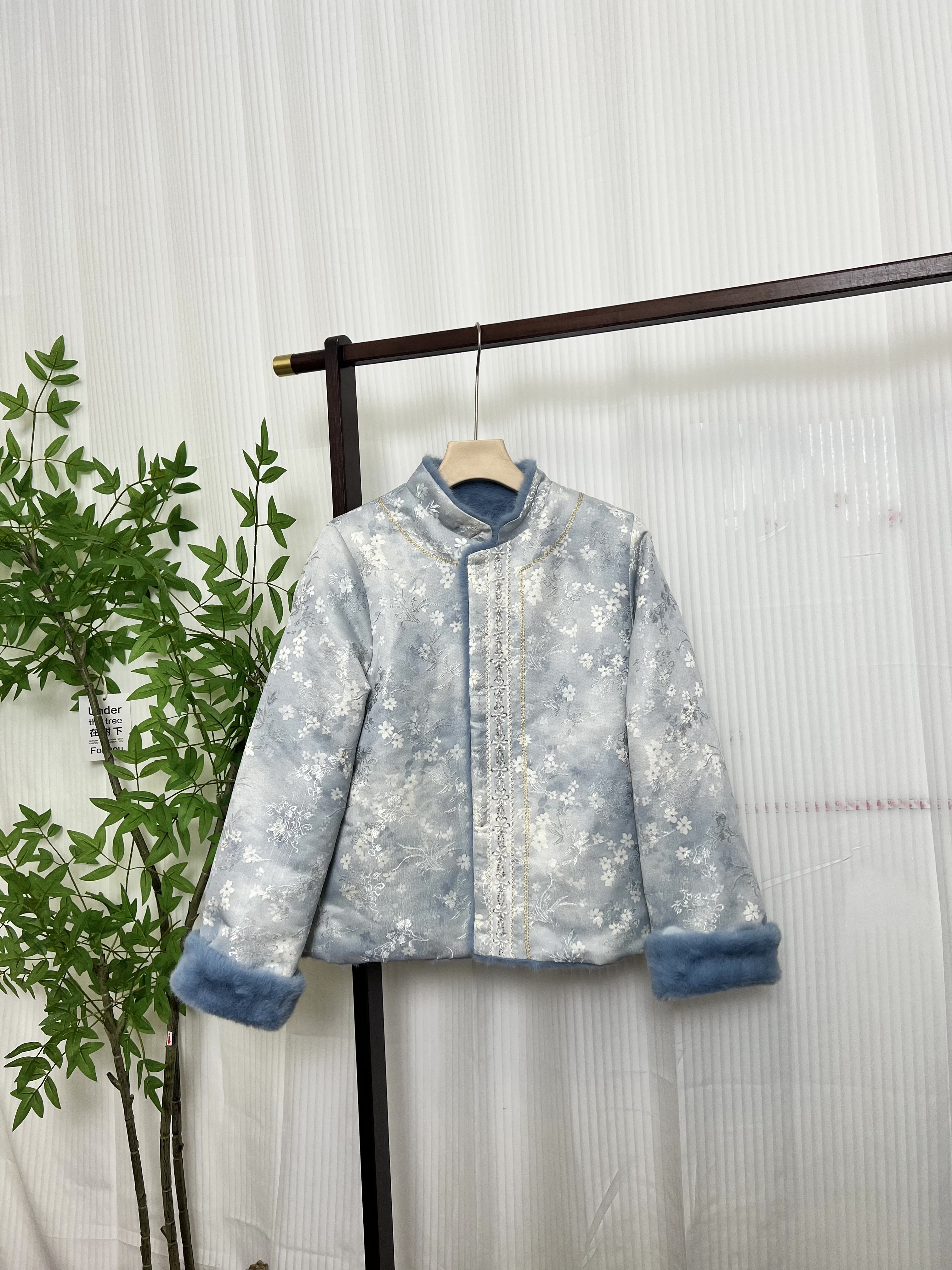 秋冬新款新中式国风织花加绒保暖气质外套上衣