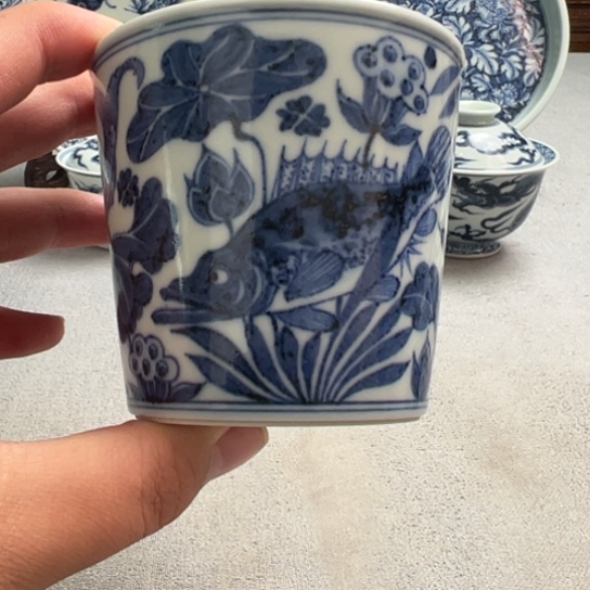 明续幽蓝鱼藻纹冰桶杯