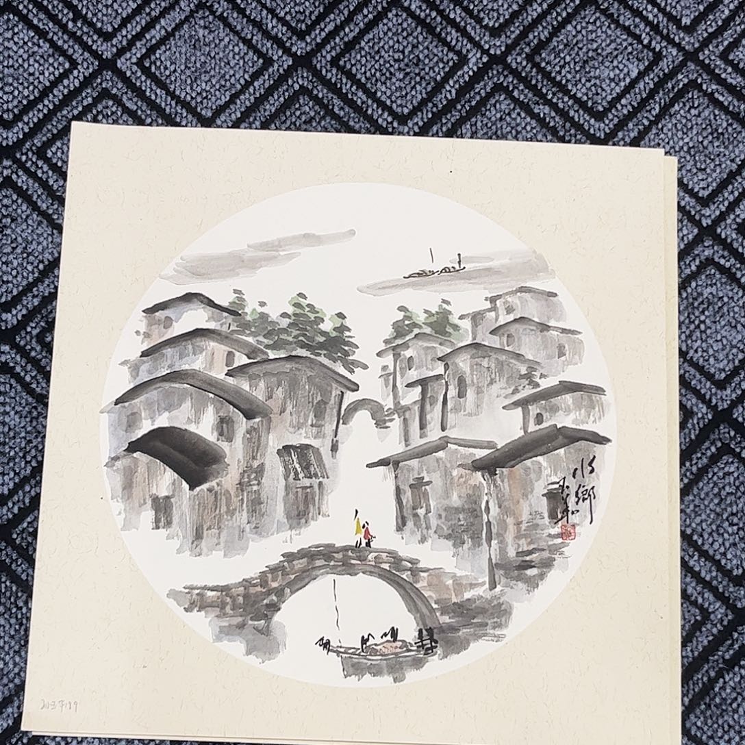 国画孙玉华老师三尺斗方卡纸山水奇