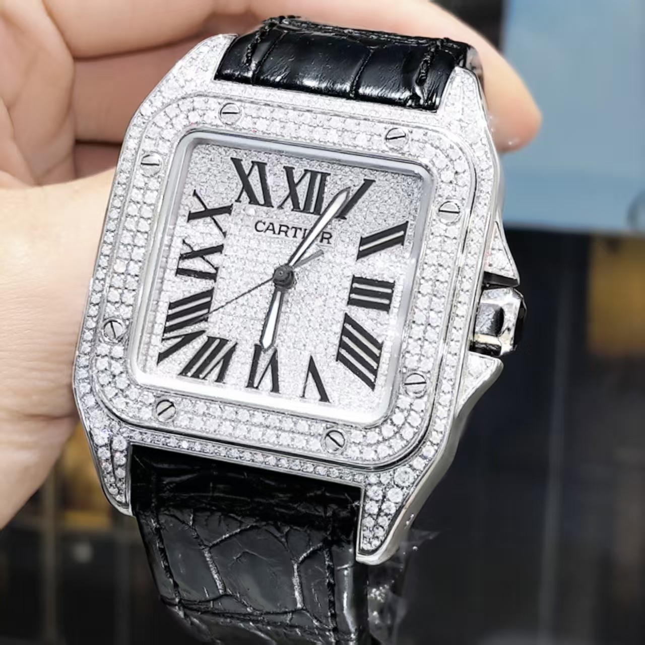 99新 Cartier/卡地亚 盒子山度士W20073X8/51.1*41.3mm后钻男表