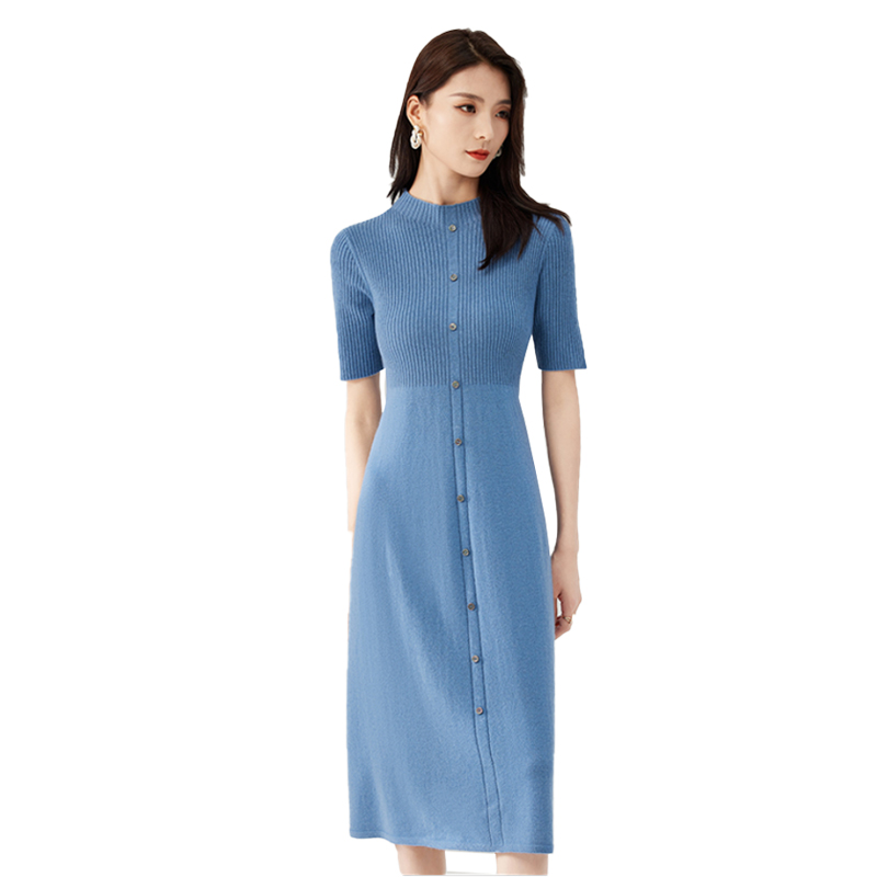 【蓝色战袍】[100纯山羊绒]修身收腰羊绒连衣裙26支 BC2106051