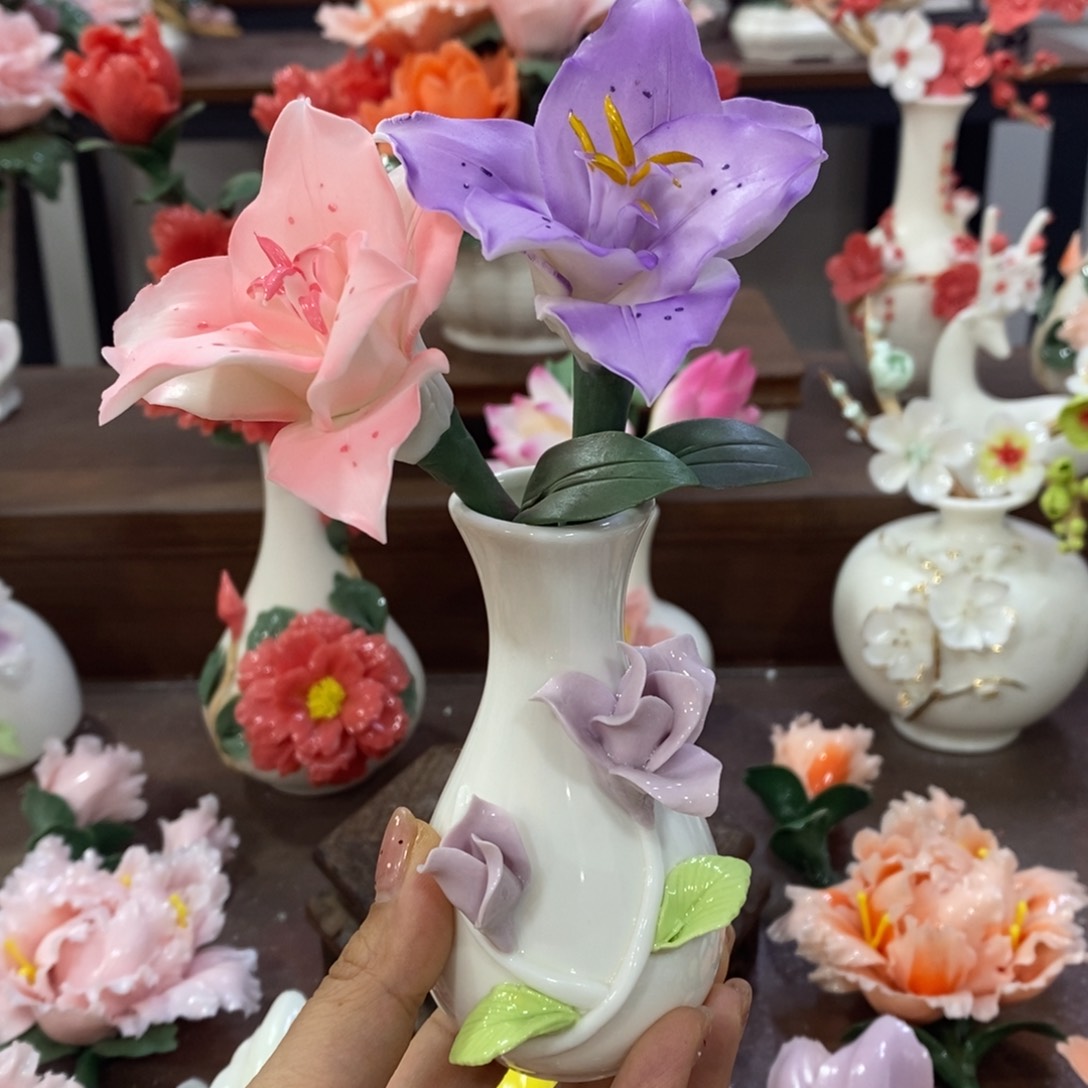 摆件陶瓷手工花摆件