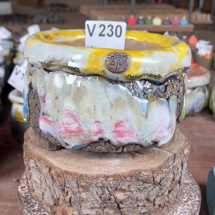 紫砂花盆孤品 不规则油画山石 中包子 内口10
