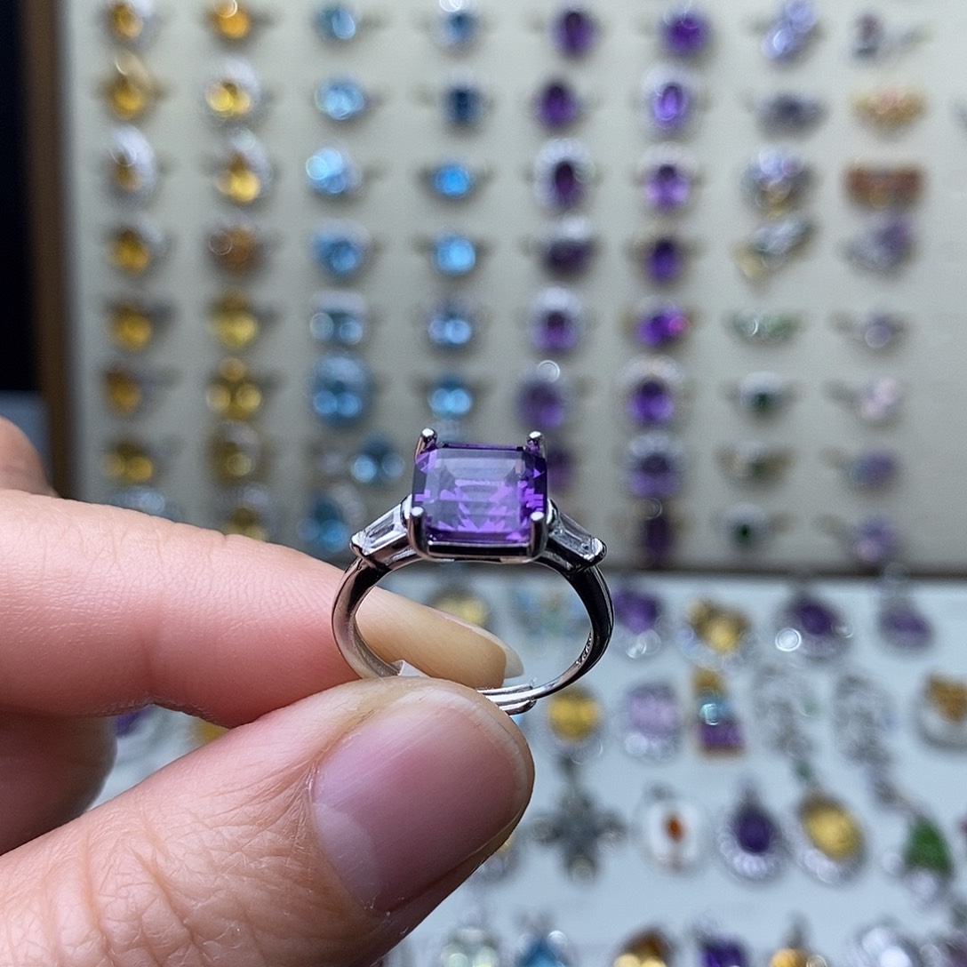 紫晶戒指银S925镶嵌需要证书备注