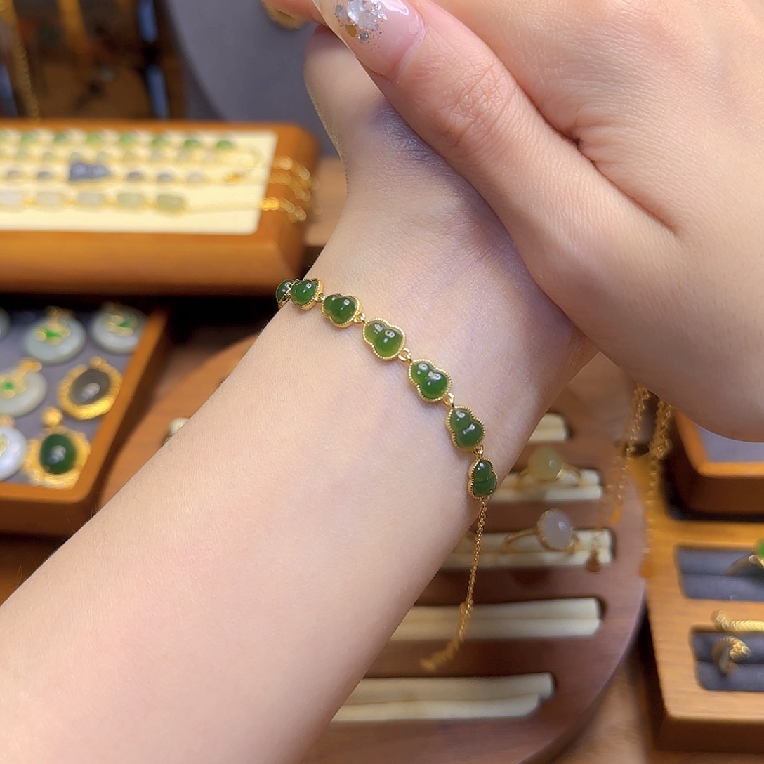 和田玉手链银S925镀金镶嵌