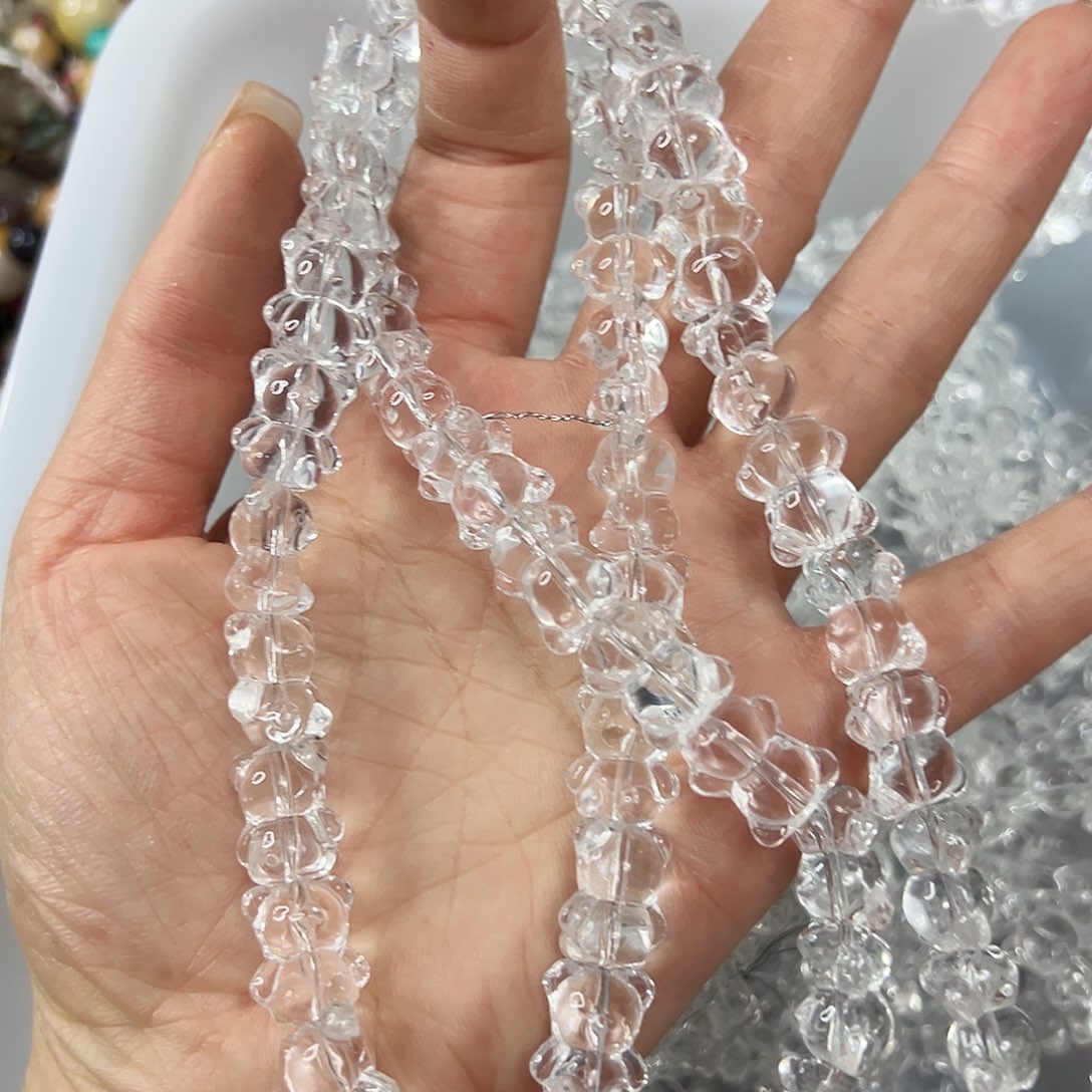 玛瑙/玉髓未镶嵌珠宝半成品，压电白水晶熊大长条