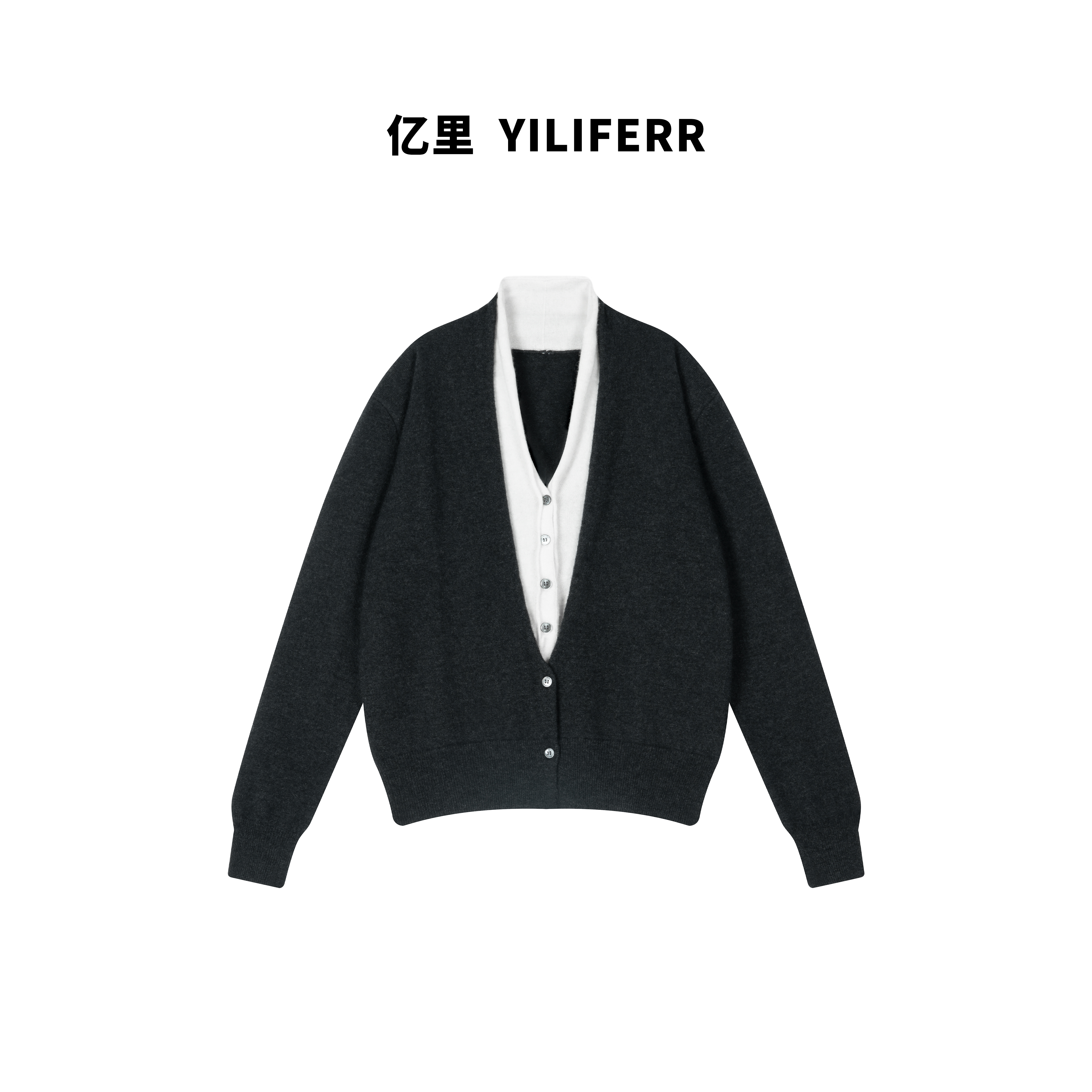 【YILI显瘦女装】羊绒层次感假两件开衫高级感上衣 Y0268
