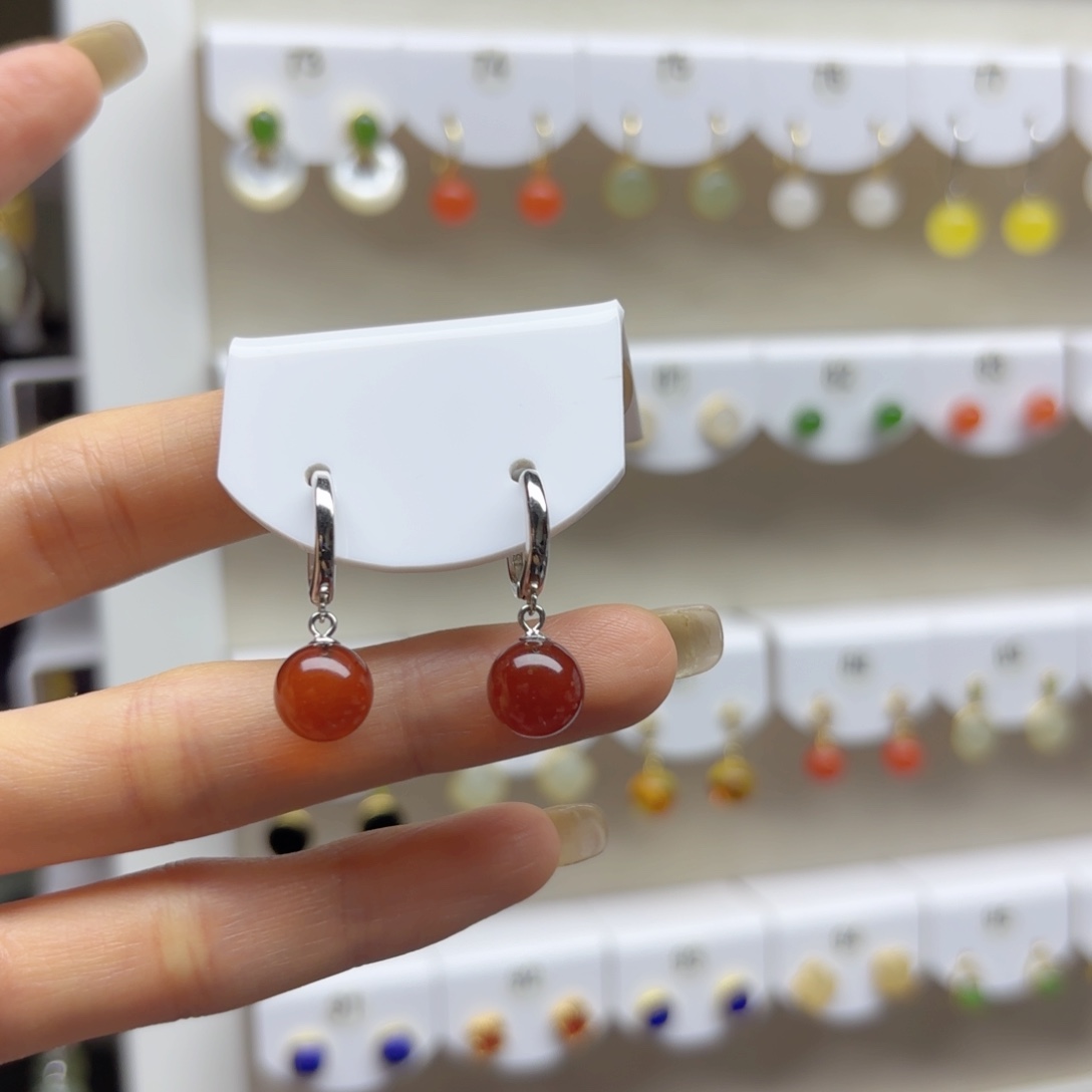 血珀银S925镶嵌耳饰