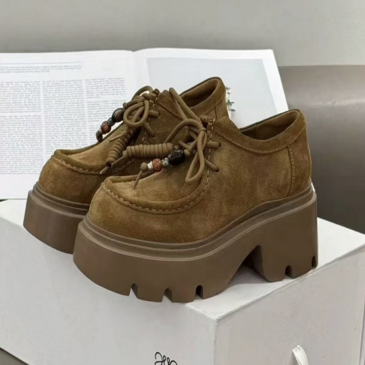 古典卡卡秋冬舒服厚底英伦休闲鞋