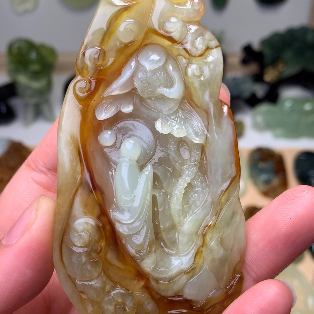 岫玉手把件悟道未镶嵌